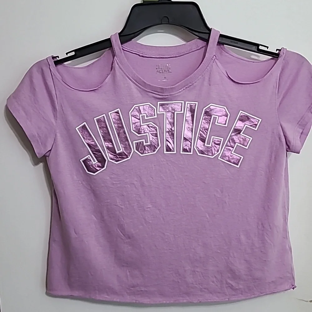 JUSTICE Lavender Purple Crop Tee Shirt Cold Shoulder Short Sleeve‎ - Size 12
